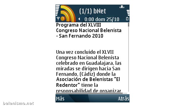 Captura de la pantalla de un teléfono móvil mostrando noticias de belenismo.net.