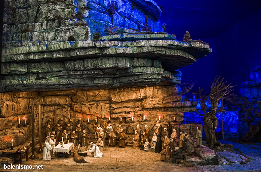 Diorama instalado en la exposición, que muestra la primera representación del Belén por San Francisco de Asís en Greccio